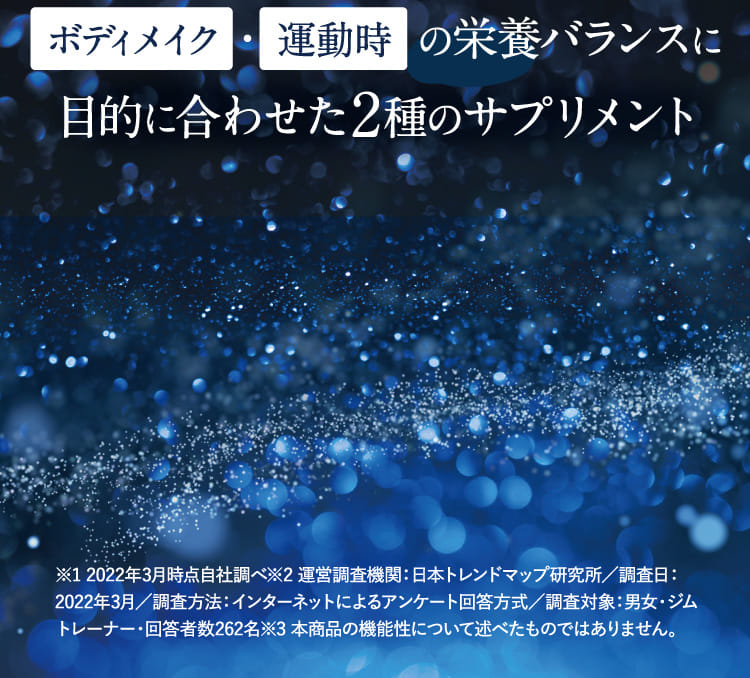 ボディメイク・運動時の栄養バランスに目的に合わせた2種のサプリメント